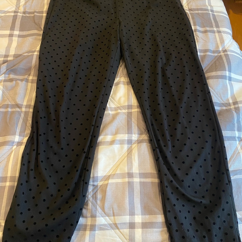 Talbots cropped black pants with velvety polka dots.